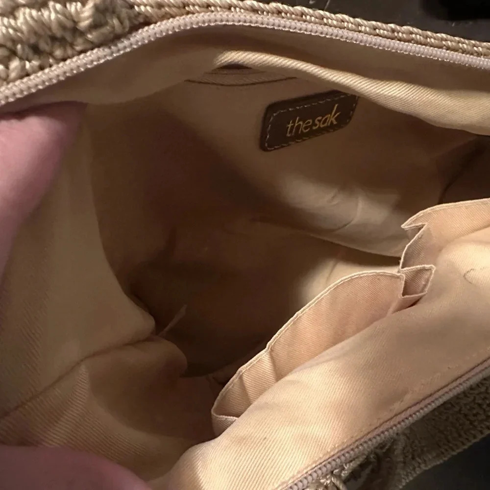 The Sak Y2K 90s Knit Crochet w/ Woven Ribbons Tan & Rainbow Purse. - Picture 4 of 10